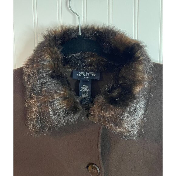 Jones New York Signature Brown Wool Blend Coat With Faux Fur Collar P/M - Picture 4 of 13